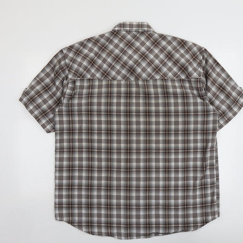 Trespass Mens Grey Plaid Polyester Button-Up Size L Collared Button