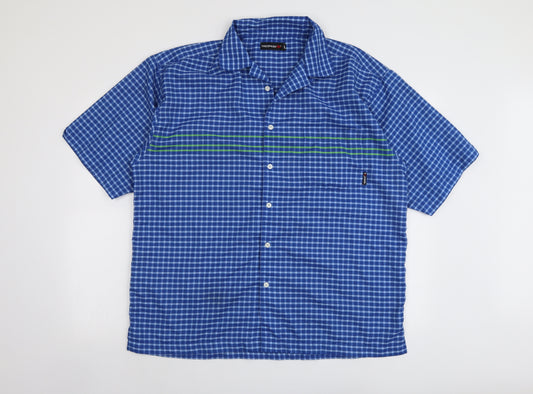 Trespass Mens Blue Check Polyester Button-Up Size L Crew Neck Button