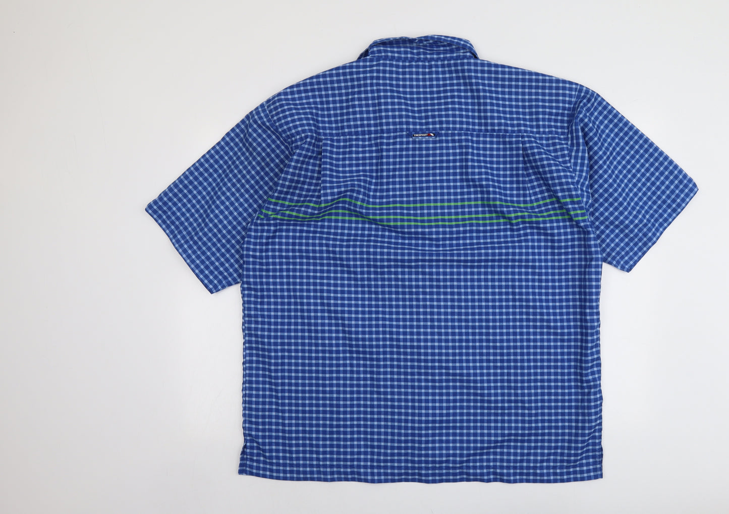 Trespass Mens Blue Check Polyester Button-Up Size L Crew Neck Button