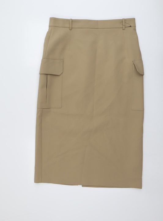 Marks and Spencer Womens Beige Polyester Cargo Skirt Size 16 Zip
