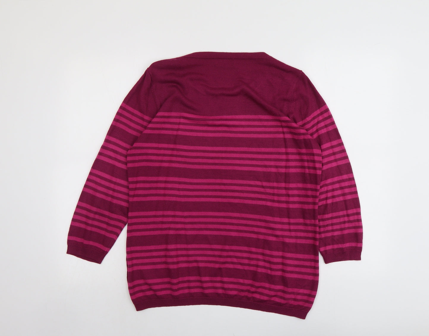 Originals Womens Red Round Neck Striped Acrylic Pullover Jumper Size 18