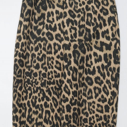 Zara Womens Beige Animal Print Polyester Trousers Size S L27 in Regular - Leopard Print
