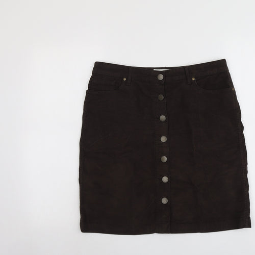 Fat Face Womens Brown Cotton A-Line Skirt Size 12 Button