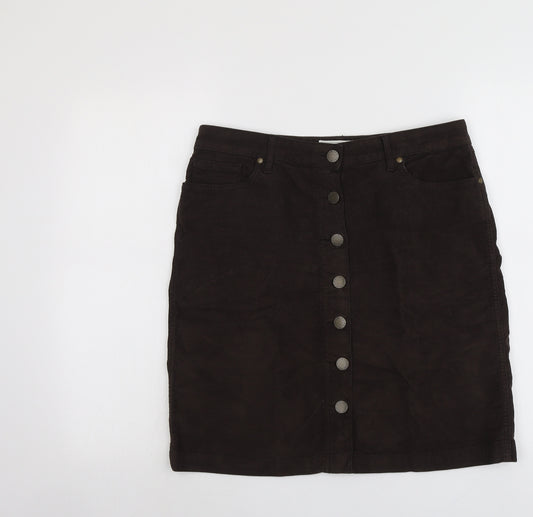 Fat Face Womens Brown Cotton A-Line Skirt Size 12 Button