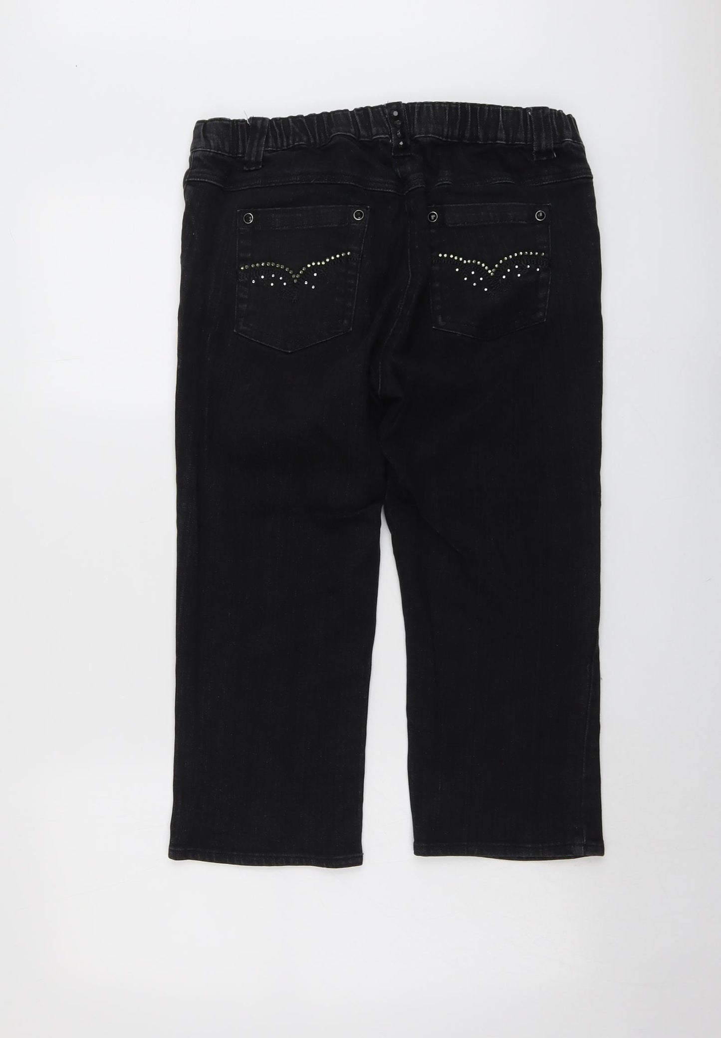M&Co Womens Black Cotton Straight Jeans Size 18 L21 in Regular Button
