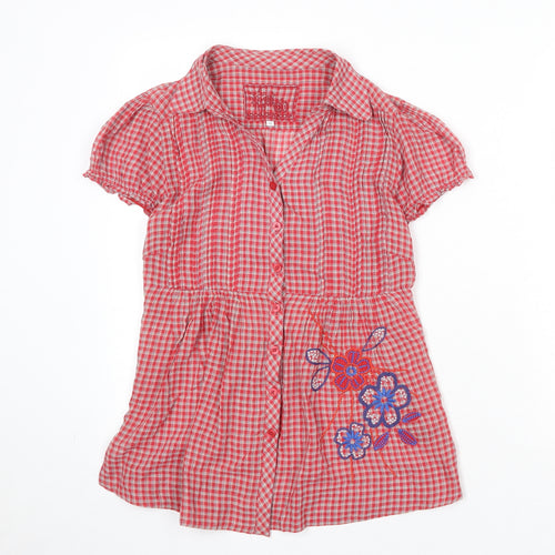 RJR.John Rocha Womens Red Geometric 100% Cotton Basic Button-Up Size 10 Collared