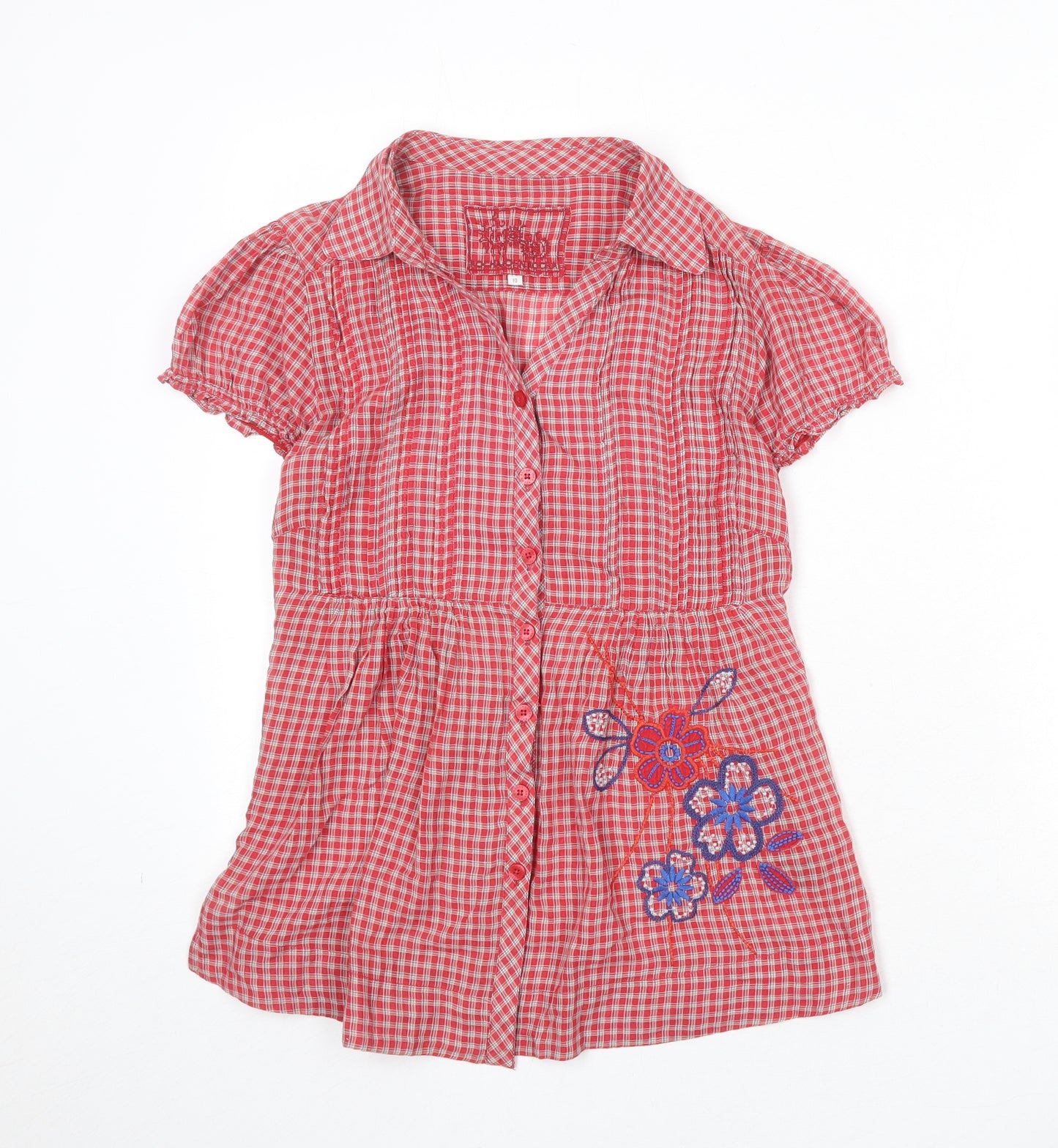 RJR.John Rocha Womens Red Geometric 100% Cotton Basic Button-Up Size 10 Collared