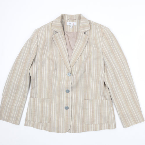 Oscar B Womens Beige Striped Polyester Jacket Blazer Size 18