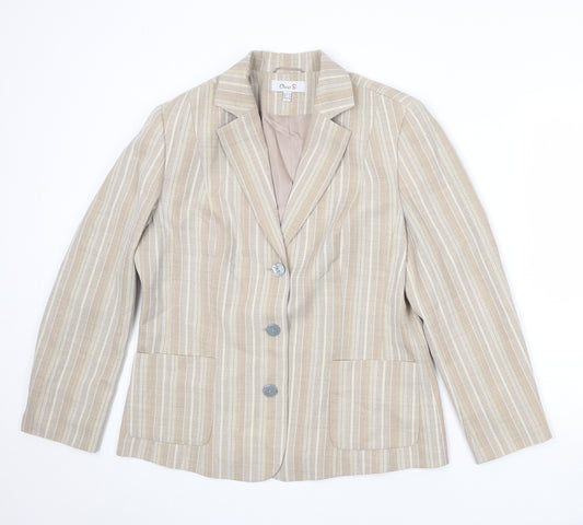 Oscar B Womens Beige Striped Polyester Jacket Blazer Size 18