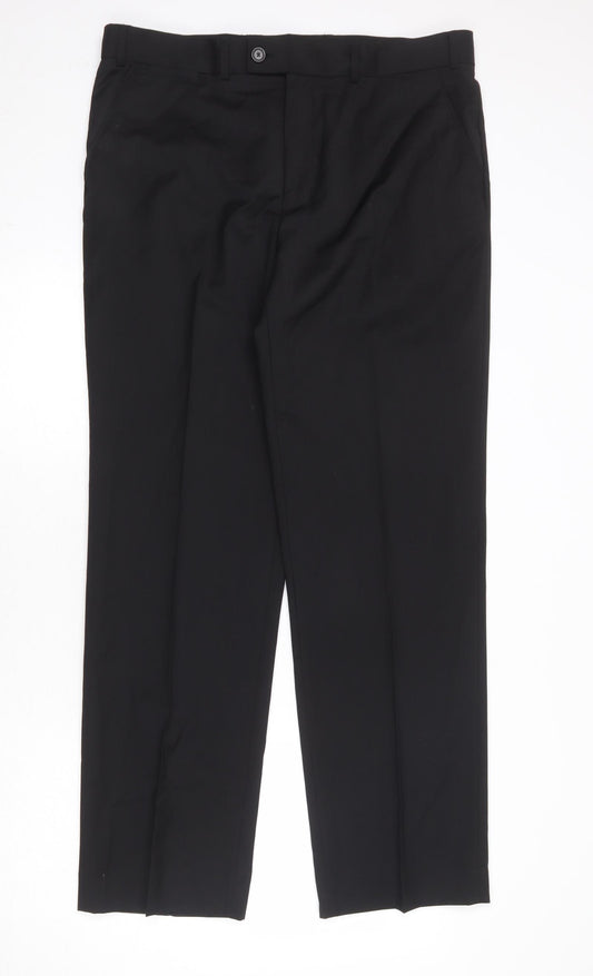 Debenhams Mens Black Polyester Trousers Size 38 in Regular Zip