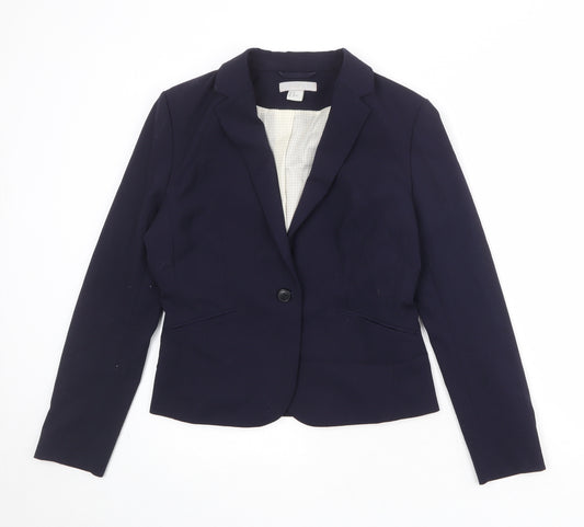 H&M Womens Blue Polyester Jacket Suit Jacket Size 14