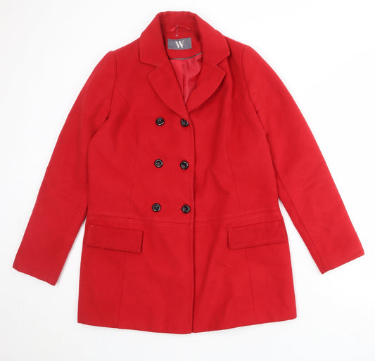 BHS Womens Red Pea Coat Coat Size 10 Button