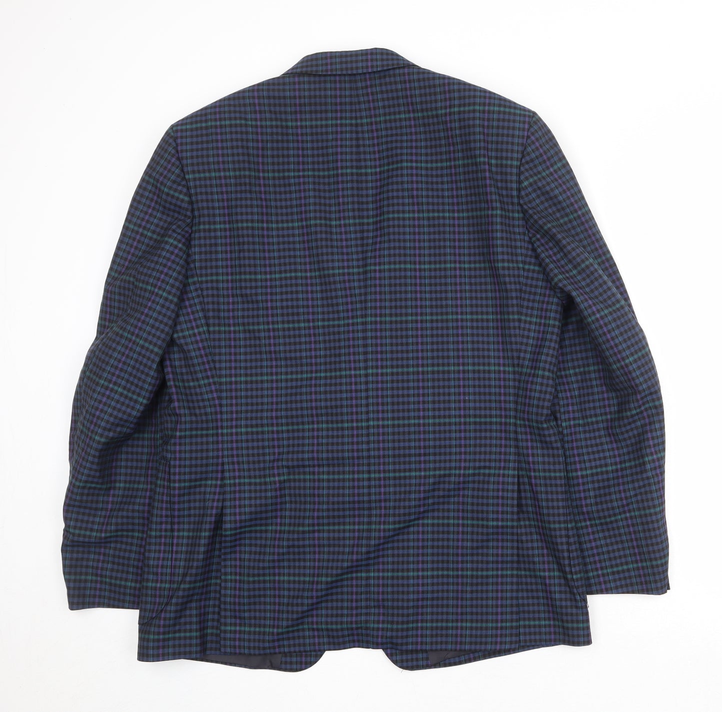 Wellington Mens Blue Plaid Wool Jacket Blazer Size 44 Regular