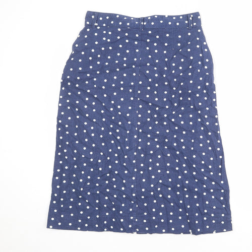 Marks and Spencer Womens Blue Polka Dot Linen A-Line Skirt Size 10 Button