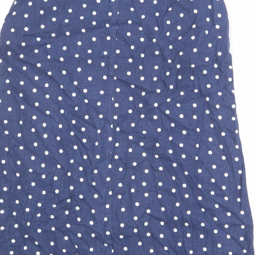 Marks and Spencer Womens Blue Polka Dot Linen A-Line Skirt Size 10 Button