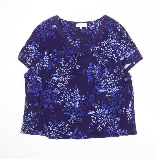 Debenhams Womens Blue Geometric Polyester Basic T-Shirt Size 20 Round Neck