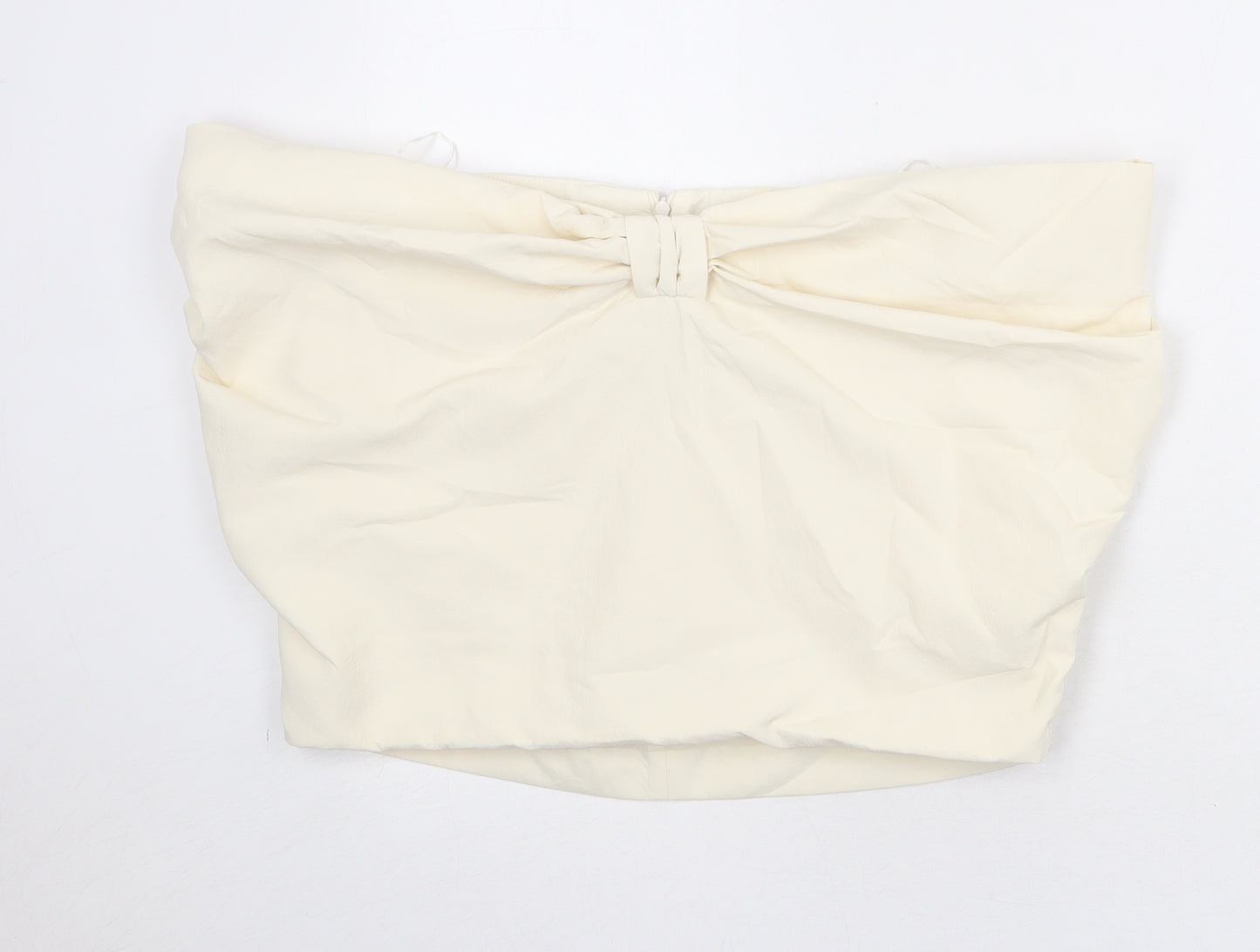Zara Womens Ivory Polyamide Cropped Blouse Size M Off the Shoulder