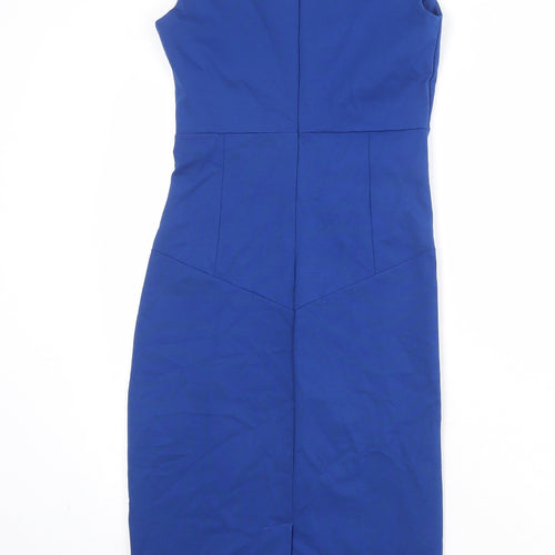 Rinascimento Womens Blue Cotton Sheath Size S V-Neck Zip - Pleated Detail