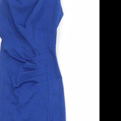 Rinascimento Womens Blue Cotton Sheath Size S V-Neck Zip - Pleated Detail