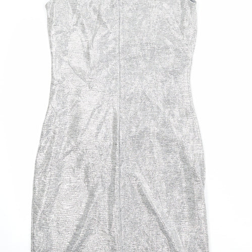 Klass Womens Silver Polyester Sheath Size 10 Cowl Neck Zip - Metallic