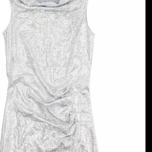 Klass Womens Silver Polyester Sheath Size 10 Cowl Neck Zip - Metallic