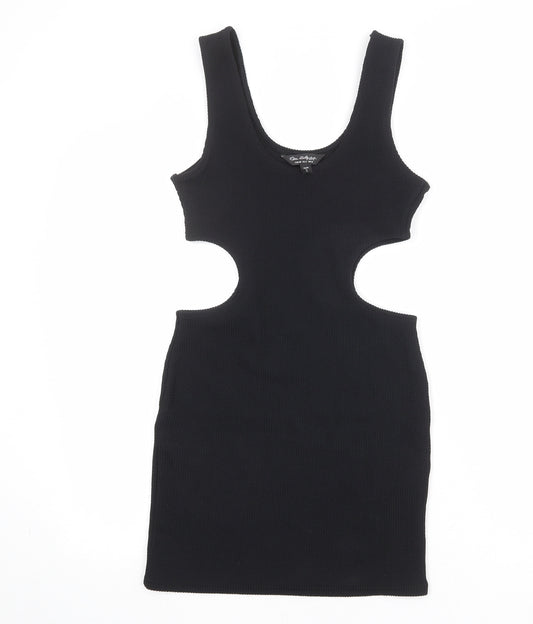 Miss Selfridge Womens Black Polyester Tank Dress Size 12 Scoop Neck Pullover