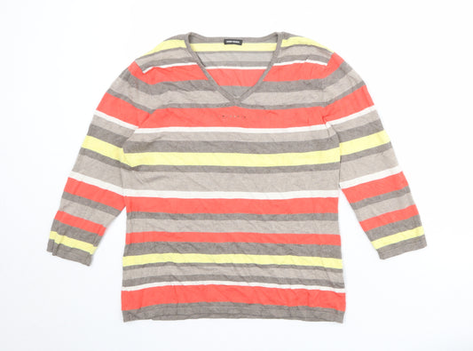 Gerry Weber Womens Multicoloured V-Neck Striped Polyester Pullover Jumper Size 12