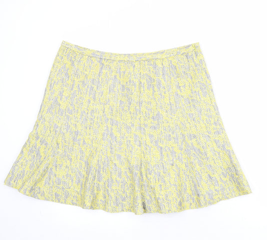 Marks and Spencer Womens Yellow Geometric Polyester Skater Skirt Size 14 Zip