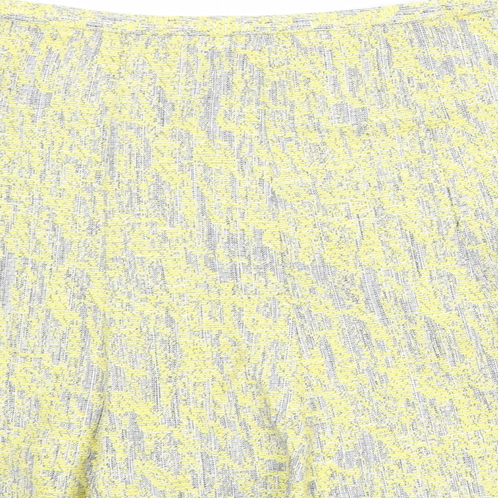 Marks and Spencer Womens Yellow Geometric Polyester Skater Skirt Size 14 Zip