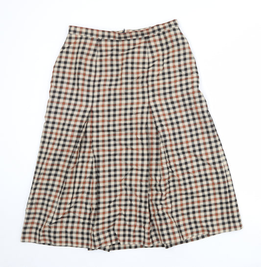 St Michael Womens Multicoloured Check Wool A-Line Skirt Size 16 Zip