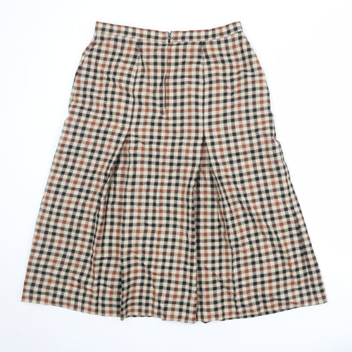 St Michael Womens Multicoloured Check Wool A-Line Skirt Size 16 Zip