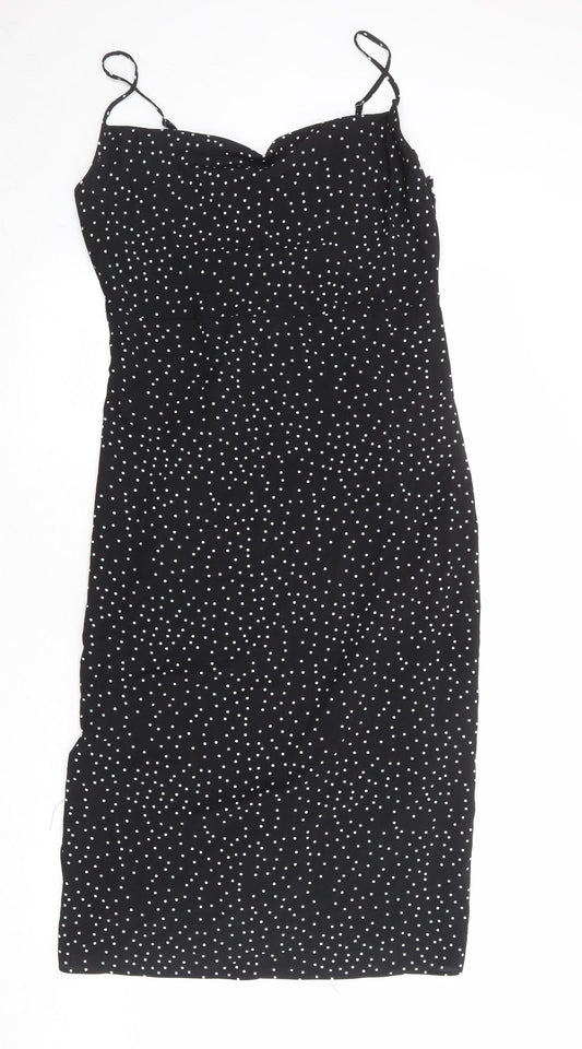 Missguided Womens Black Polka Dot Polyester Slip Dress Size 12 Sweetheart Zip