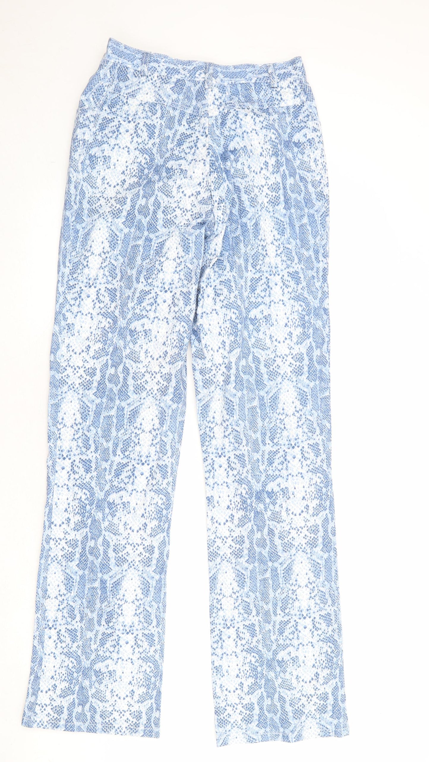 For Women Womens Blue Geometric Cotton Trousers Size 16 Regular Zip - Lace Overlay
