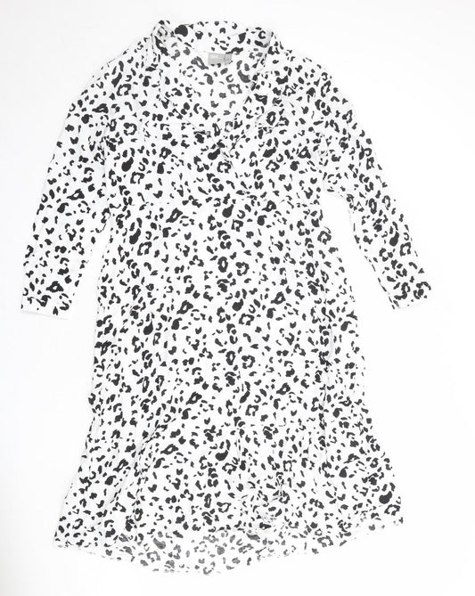 ASOS Womens White Animal Print Viscose Shirt Dress Size 12 Collared Pullover - Leopard Print