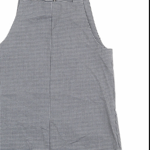 Mango Womens Black Check Polyester Pinafore/Dungaree Dress Size M Square Neck Zip