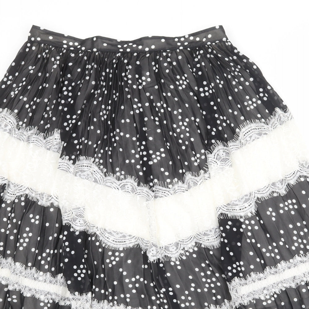 ASOS Womens Black Polka Dot Polyester Pleated Skirt Size 12 Zip