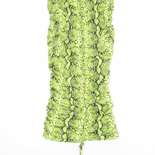 Boohoo Womens Green Animal Print Polyester Bandage Skirt Size 6 - Snakeskin Pattern