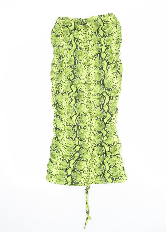 Boohoo Womens Green Animal Print Polyester Bandage Skirt Size 6 - Snakeskin Pattern