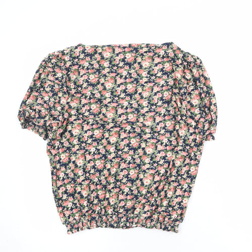 Oasis Womens Multicoloured Floral Polyester Basic T-Shirt Size L Round Neck