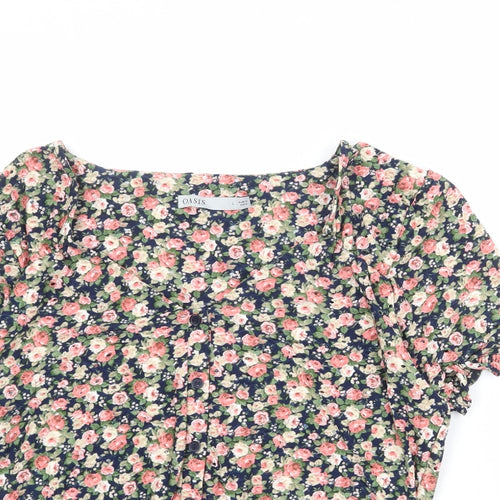 Oasis Womens Multicoloured Floral Polyester Basic T-Shirt Size L Round Neck