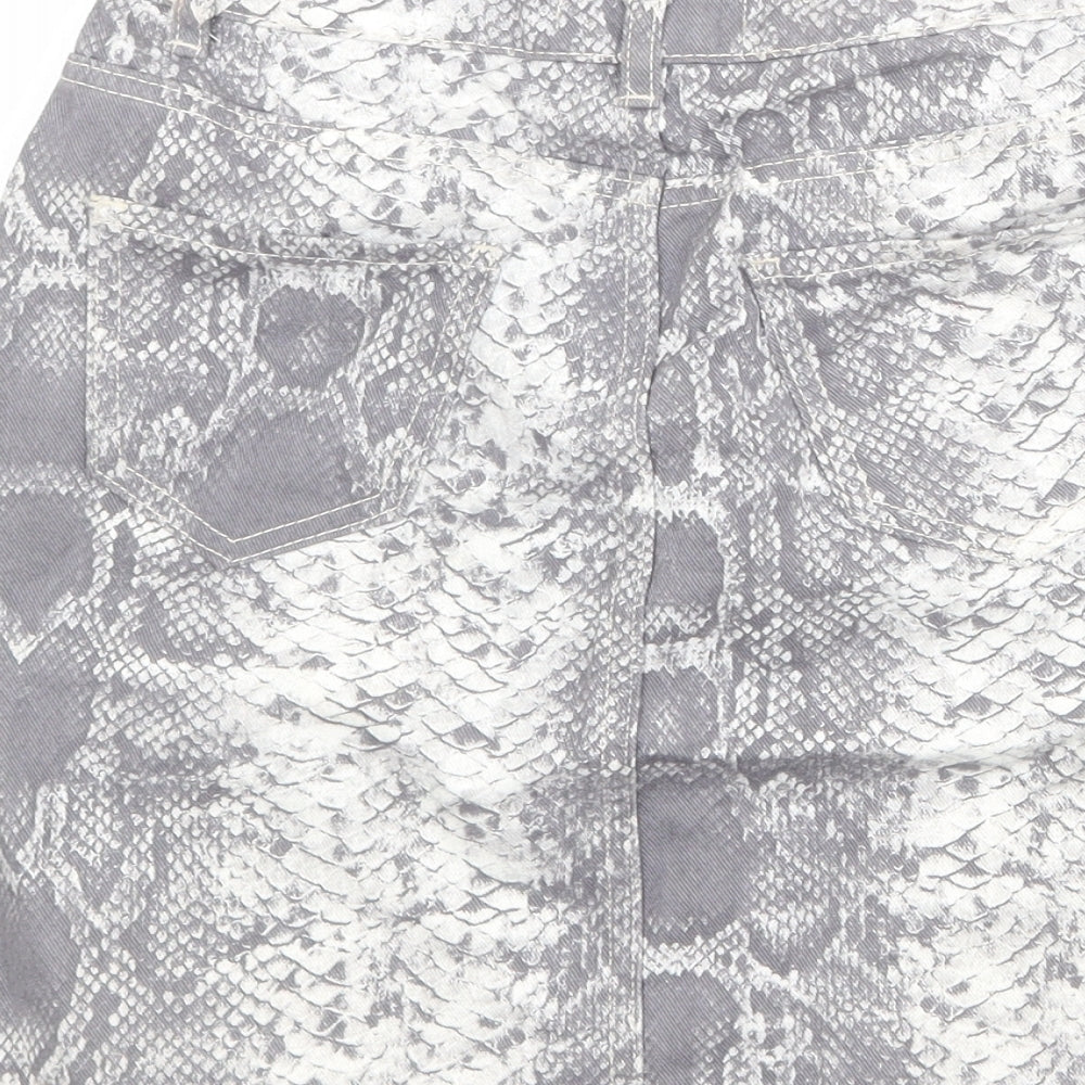 New Look Womens Grey Animal Print Cotton A-Line Skirt Size 8 Zip - Snakeskin Pattern