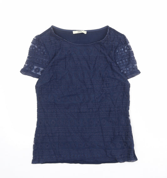 Oasis Womens Blue Cotton Basic T-Shirt Size S Round Neck