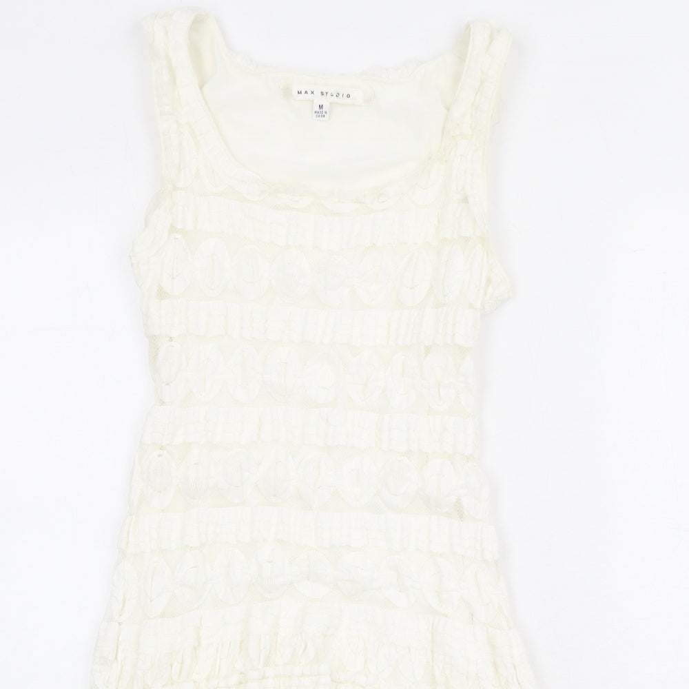 Max Studio Womens Ivory Cotton Tank Dress Size M Boat Neck Pullover