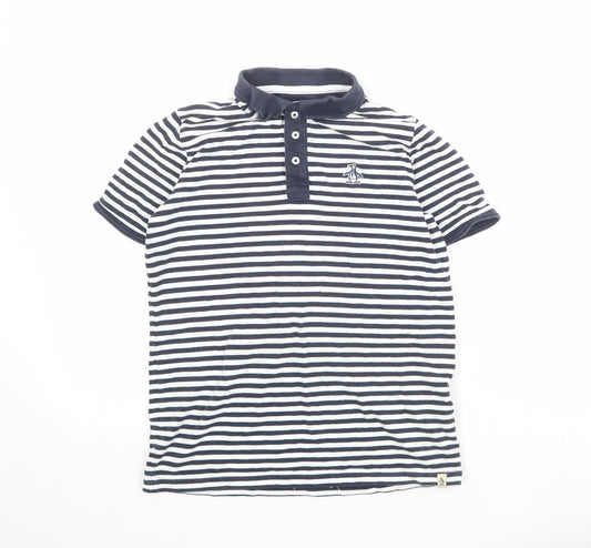 Penguin Boys Blue Striped 100% Cotton Basic Polo Size 12-13 Years Collared Button