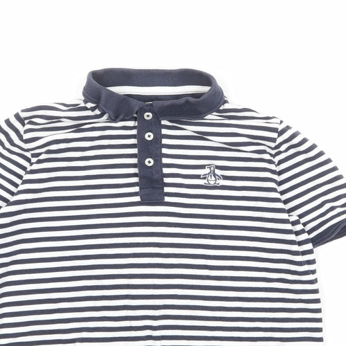 Penguin Boys Blue Striped 100% Cotton Basic Polo Size 12-13 Years Collared Button