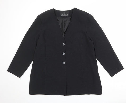 Authentic Clothing Company Womens Black Geometric Polyester Jacket Blazer Size 22