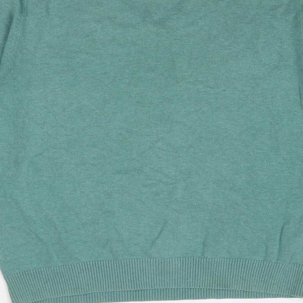 Lands' End Mens Green V-Neck Cotton Pullover Jumper Size M Long Sleeve