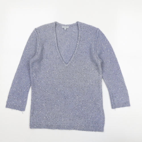 Jigsaw Womens Blue V-Neck Polyester Pullover Jumper Size XS