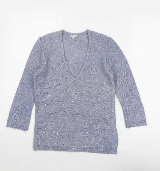 Jigsaw Womens Blue V-Neck Polyester Pullover Jumper Size XS