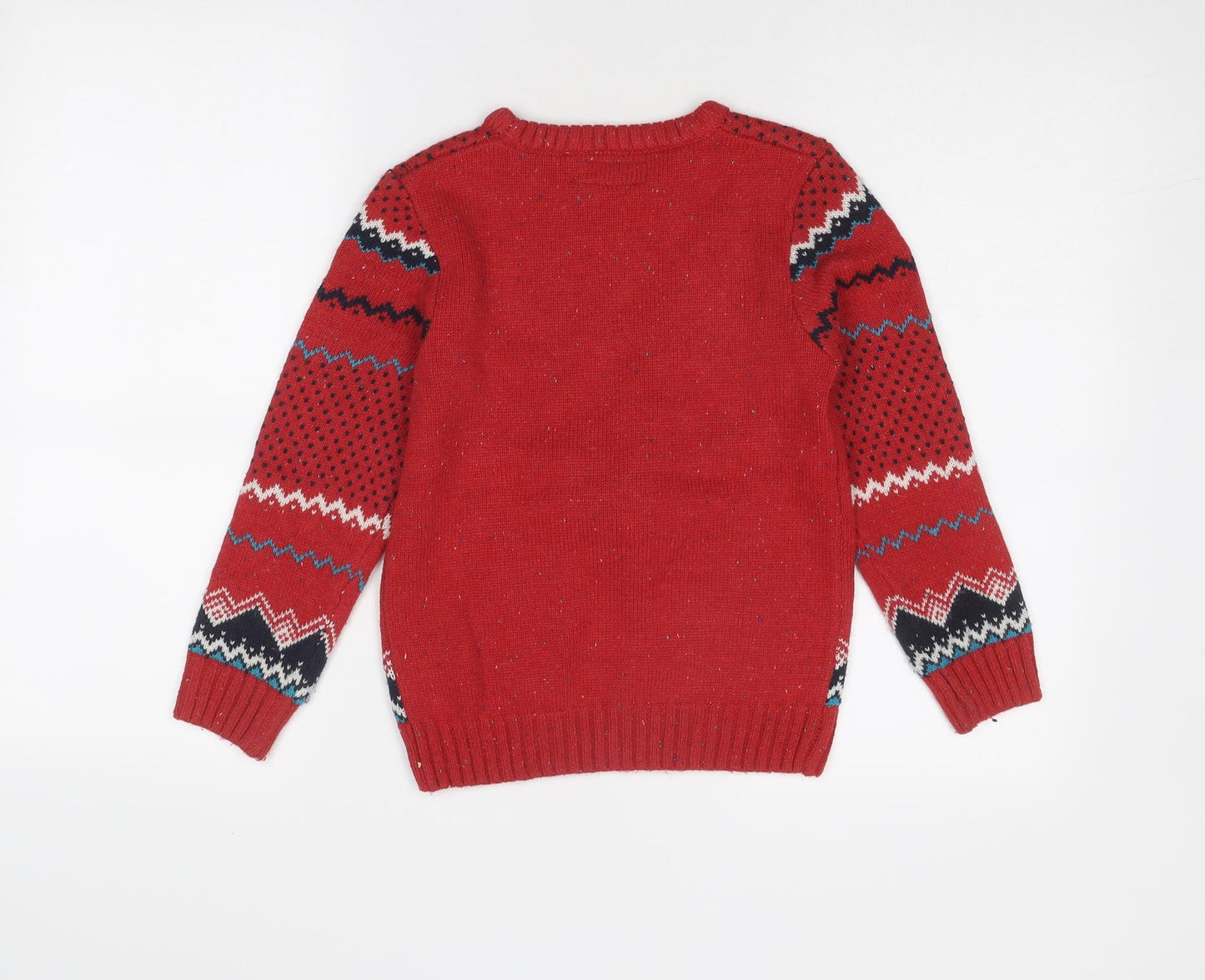 NEXT Boys Red Round Neck Acrylic Pullover Jumper Size 7 Years Pullover - Christmas Reindeer